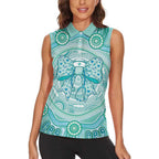 Aussie Nurse Personalised Women Sleeveless Polo Shirt Turquoise Stethoscope Coquette Bow Aboriginal Dot Art