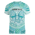 Aussie Nurse Personalised Women V-Neck T-Shirt Turquoise Stethoscope Coquette Bow Aboriginal Dot Art