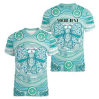 Aussie Nurse Personalised Women V-Neck T-Shirt Turquoise Stethoscope Coquette Bow Aboriginal Dot Art