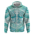 Aussie Nurse Personalised Zip Hoodie Turquoise Stethoscope Coquette Bow Aboriginal Dot Art
