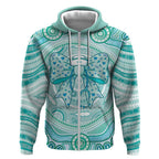Aussie Nurse Personalised Zip Hoodie Turquoise Stethoscope Coquette Bow Aboriginal Dot Art