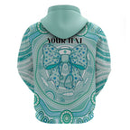 Aussie Nurse Personalised Zip Hoodie Turquoise Stethoscope Coquette Bow Aboriginal Dot Art