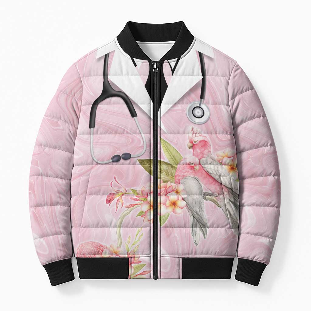 Aussie Nurse RN Pink Cockatoo Bomber Puffer Jacket