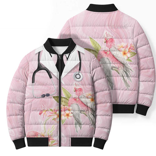 Aussie Nurse RN Pink Cockatoo Bomber Puffer Jacket