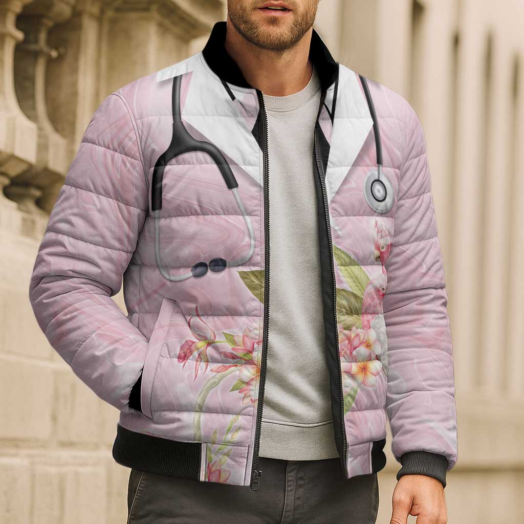 Aussie Nurse RN Pink Cockatoo Bomber Puffer Jacket