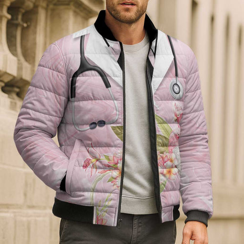 Aussie Nurse RN Pink Cockatoo Bomber Puffer Jacket