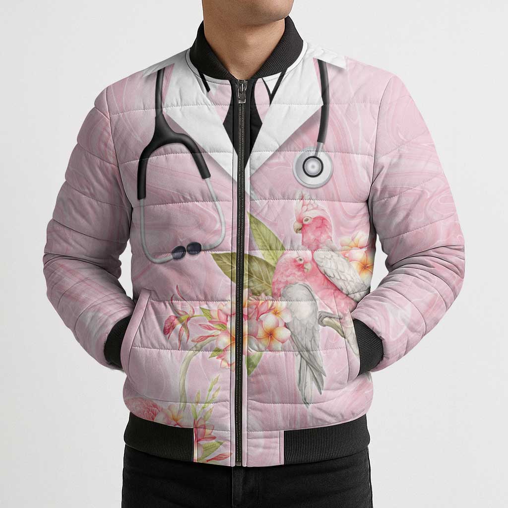 Aussie Nurse RN Pink Cockatoo Bomber Puffer Jacket
