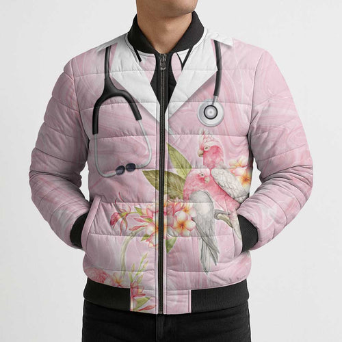 Aussie Nurse RN Pink Cockatoo Bomber Puffer Jacket