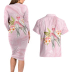 Aussie Nurse RN Pink Cockatoo Couples Matching Long Sleeve Bodycon Dress and Hawaiian Shirt