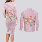 Aussie Nurse RN Pink Cockatoo Couples Matching Long Sleeve Bodycon Dress and Long Sleeve Button Shirt