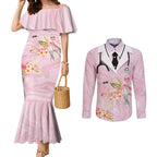 Aussie Nurse RN Pink Cockatoo Couples Matching Mermaid Dress and Long Sleeve Button Shirt