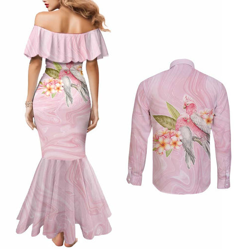 Aussie Nurse RN Pink Cockatoo Couples Matching Mermaid Dress and Long Sleeve Button Shirt
