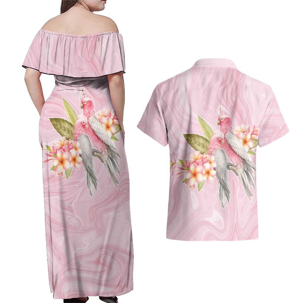 Aussie Nurse RN Pink Cockatoo Couples Matching Off Shoulder Maxi Dress and Hawaiian Shirt