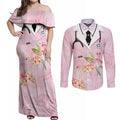 Aussie Nurse RN Pink Cockatoo Couples Matching Off Shoulder Maxi Dress and Long Sleeve Button Shirt