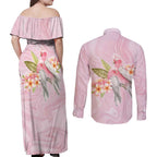 Aussie Nurse RN Pink Cockatoo Couples Matching Off Shoulder Maxi Dress and Long Sleeve Button Shirt
