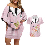 Aussie Nurse RN Pink Cockatoo Couples Matching Off Shoulder Short Dress and Hawaiian Shirt