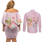 Aussie Nurse RN Pink Cockatoo Couples Matching Off Shoulder Short Dress and Long Sleeve Button Shirt