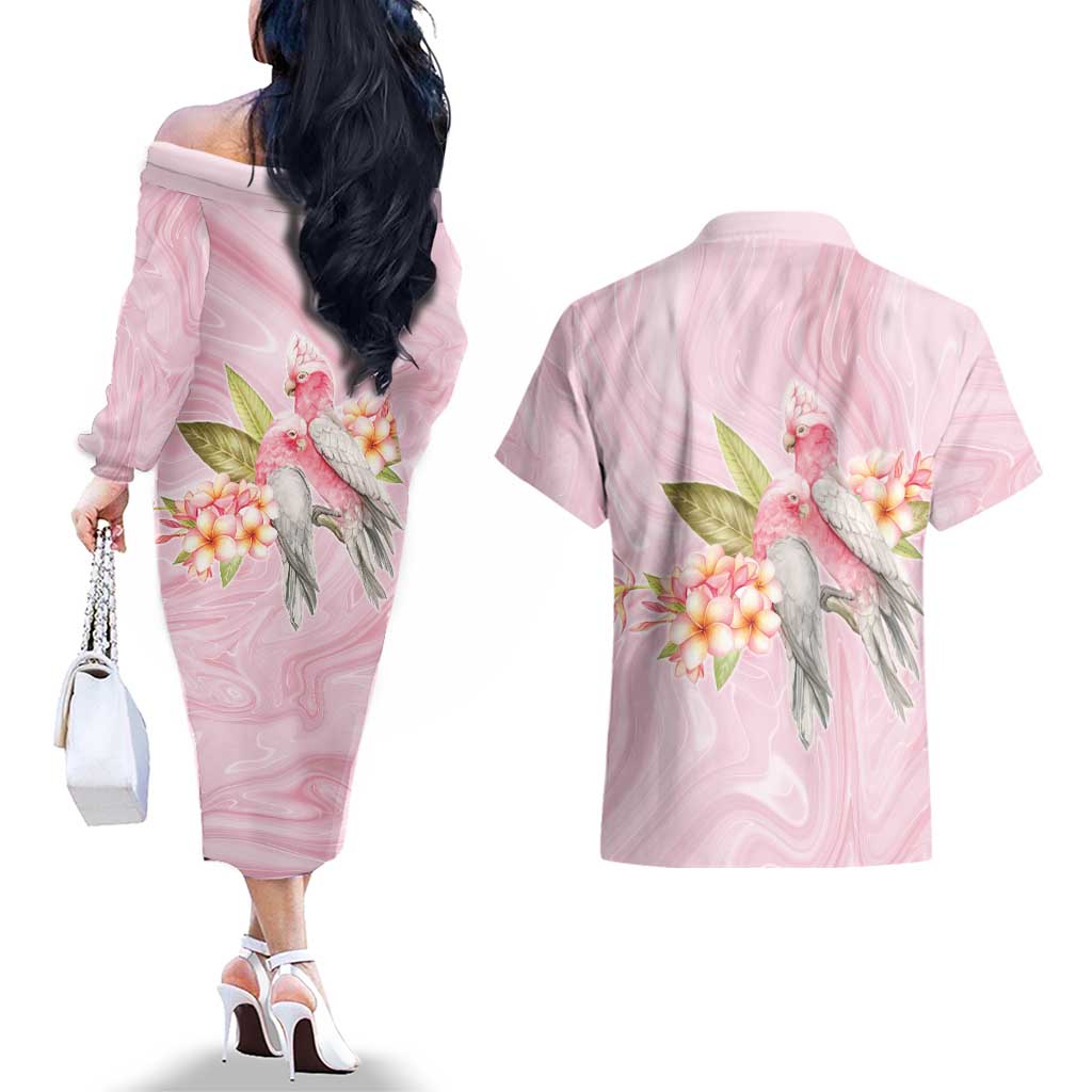 Aussie Nurse RN Pink Cockatoo Couples Matching Off The Shoulder Long Sleeve Dress and Hawaiian Shirt