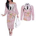Aussie Nurse RN Pink Cockatoo Couples Matching Off The Shoulder Long Sleeve Dress and Long Sleeve Button Shirt