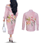 Aussie Nurse RN Pink Cockatoo Couples Matching Off The Shoulder Long Sleeve Dress and Long Sleeve Button Shirt