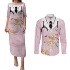 Aussie Nurse RN Pink Cockatoo Couples Matching Puletasi and Long Sleeve Button Shirt
