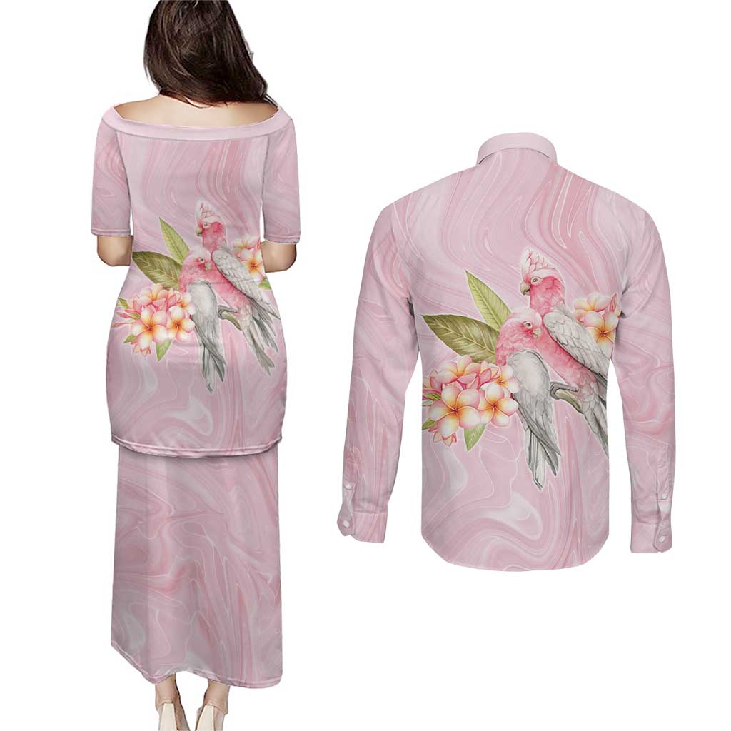 Aussie Nurse RN Pink Cockatoo Couples Matching Puletasi and Long Sleeve Button Shirt