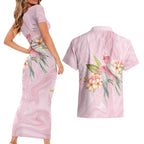 Aussie Nurse RN Pink Cockatoo Couples Matching Short Sleeve Bodycon Dress and Hawaiian Shirt