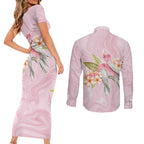 Aussie Nurse RN Pink Cockatoo Couples Matching Short Sleeve Bodycon Dress and Long Sleeve Button Shirt