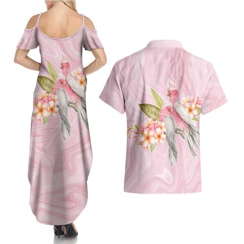 Aussie Nurse RN Pink Cockatoo Couples Matching Summer Maxi Dress and Hawaiian Shirt