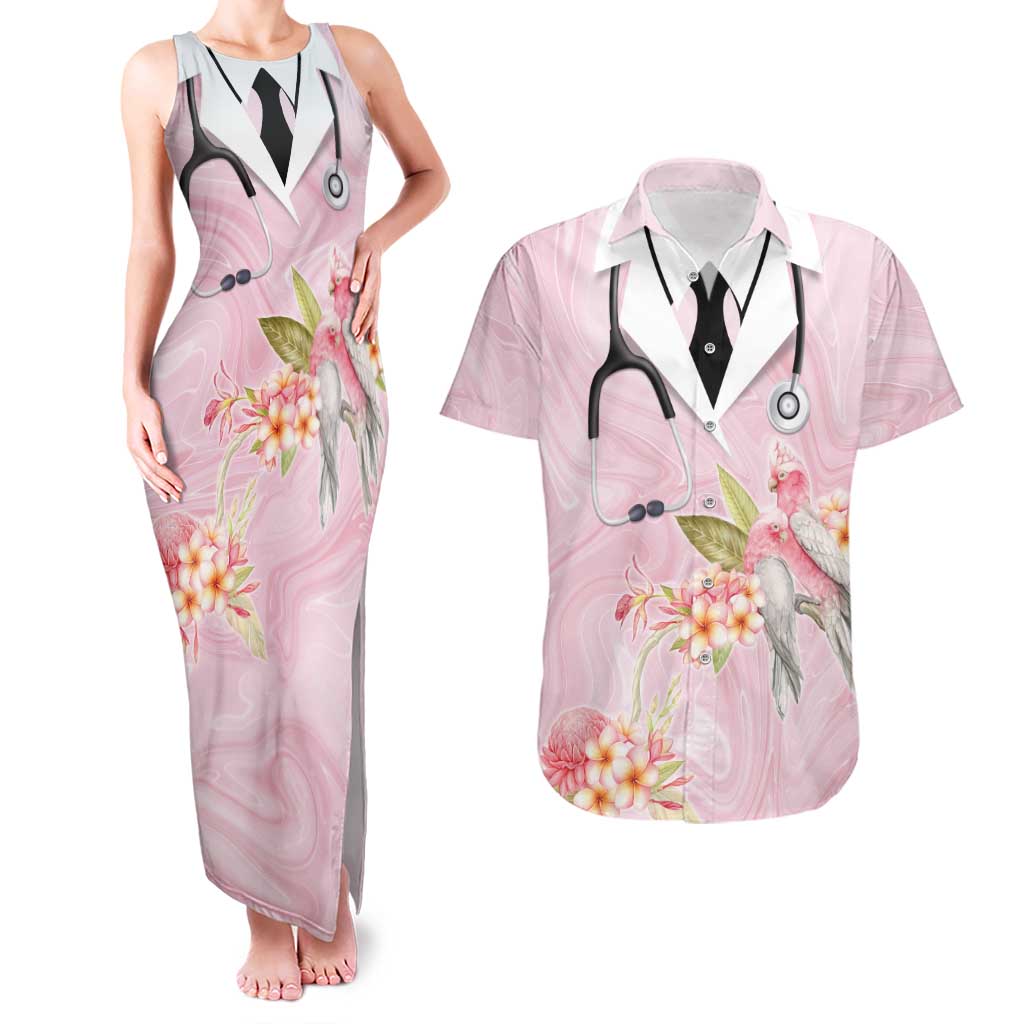 Aussie Nurse RN Pink Cockatoo Couples Matching Tank Maxi Dress and Hawaiian Shirt