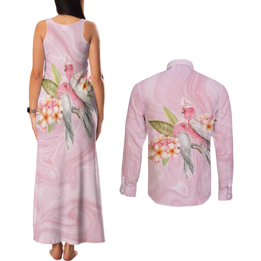 Aussie Nurse RN Pink Cockatoo Couples Matching Tank Maxi Dress and Long Sleeve Button Shirt