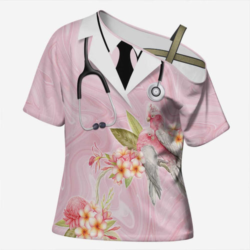 Aussie Nurse RN Pink Cockatoo Cross Shoulder Shirt