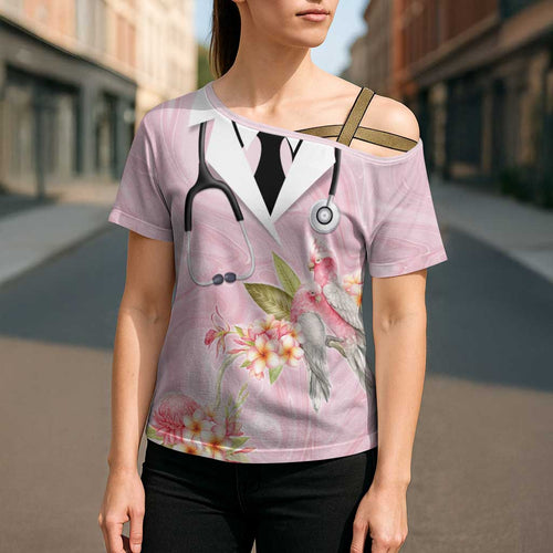 Aussie Nurse RN Pink Cockatoo Cross Shoulder Shirt
