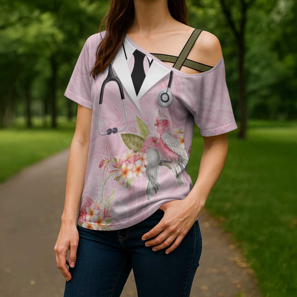 Aussie Nurse RN Pink Cockatoo Cross Shoulder Shirt