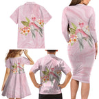 Aussie Nurse RN Pink Cockatoo Family Matching Long Sleeve Bodycon Dress and Hawaiian Shirt