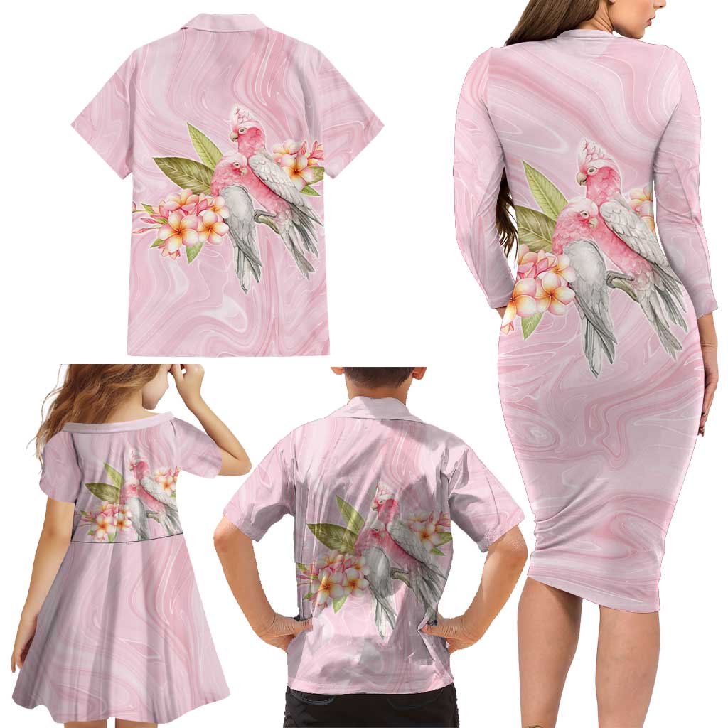 Aussie Nurse RN Pink Cockatoo Family Matching Long Sleeve Bodycon Dress and Hawaiian Shirt