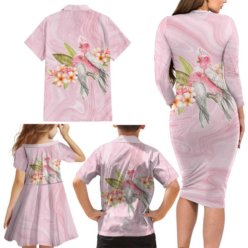 Aussie Nurse RN Pink Cockatoo Family Matching Long Sleeve Bodycon Dress and Hawaiian Shirt
