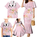 Aussie Nurse RN Pink Cockatoo Family Matching Mermaid Dress and Hawaiian Shirt