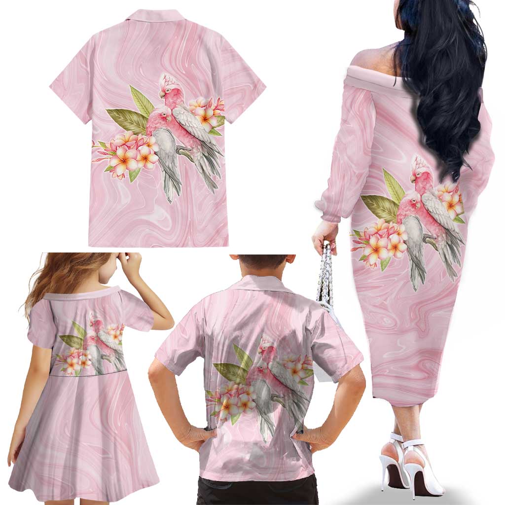 Aussie Nurse RN Pink Cockatoo Family Matching Off The Shoulder Long Sleeve Dress and Hawaiian Shirt