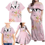 Aussie Nurse RN Pink Cockatoo Family Matching Off Shoulder Maxi Dress and Hawaiian Shirt