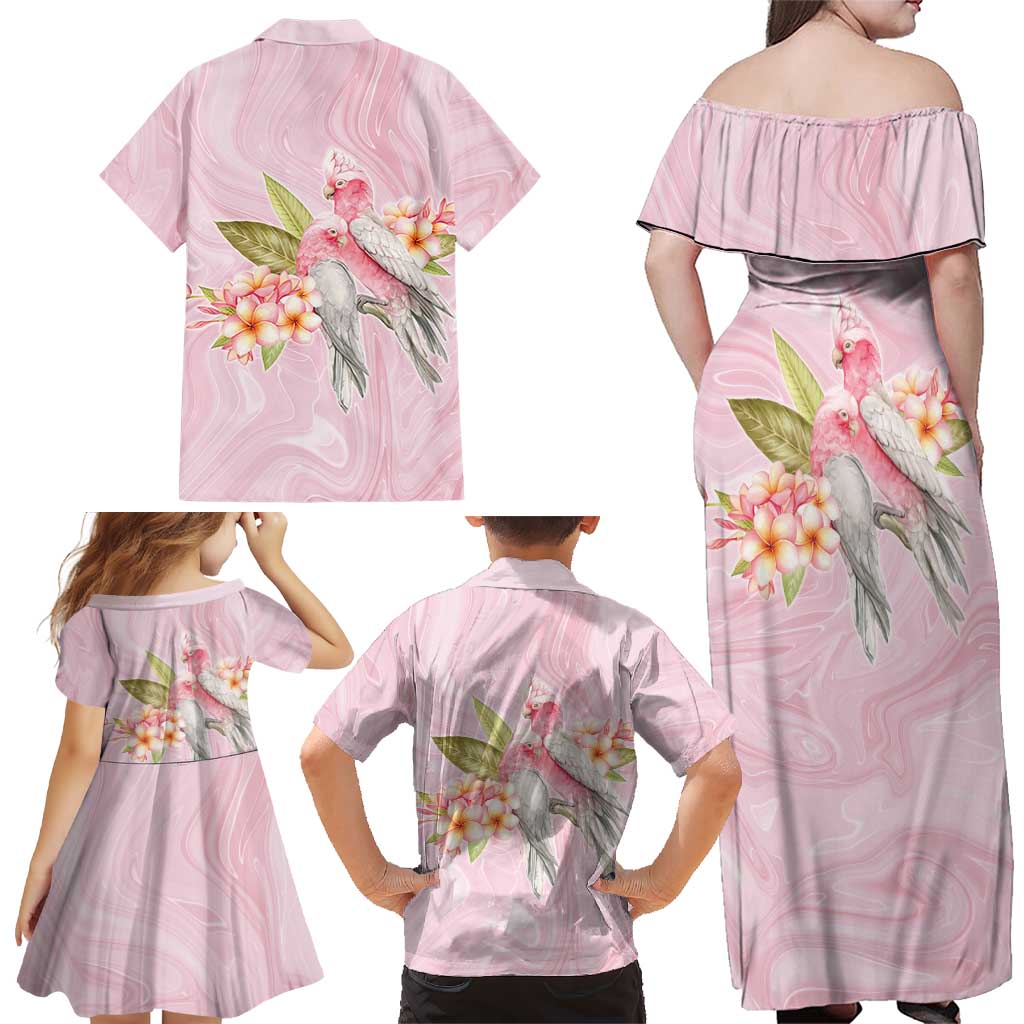 Aussie Nurse RN Pink Cockatoo Family Matching Off Shoulder Maxi Dress and Hawaiian Shirt