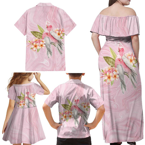 Aussie Nurse RN Pink Cockatoo Family Matching Off Shoulder Maxi Dress and Hawaiian Shirt