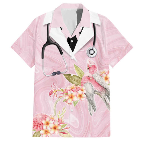 Aussie Nurse RN Pink Cockatoo Family Matching Off Shoulder Maxi Dress and Hawaiian Shirt