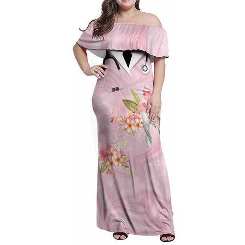 Aussie Nurse RN Pink Cockatoo Family Matching Off Shoulder Maxi Dress and Hawaiian Shirt