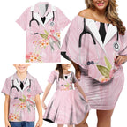 Aussie Nurse RN Pink Cockatoo Family Matching Off Shoulder Short Dress and Hawaiian Shirt