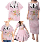 Aussie Nurse RN Pink Cockatoo Family Matching Puletasi and Hawaiian Shirt