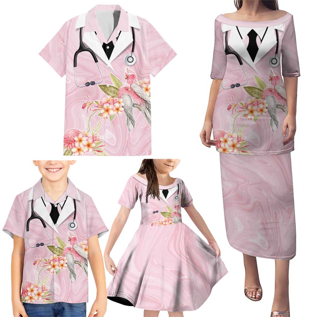 Aussie Nurse RN Pink Cockatoo Family Matching Puletasi and Hawaiian Shirt