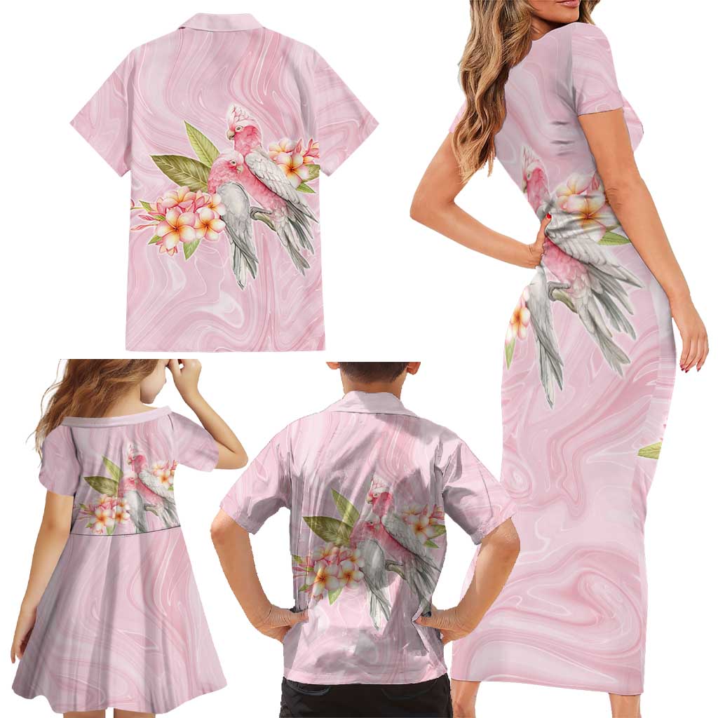 Aussie Nurse RN Pink Cockatoo Family Matching Short Sleeve Bodycon Dress and Hawaiian Shirt