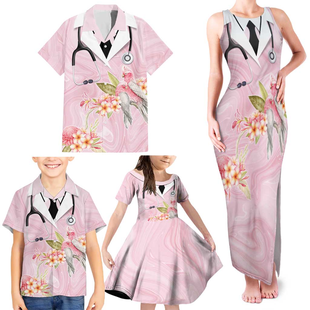 Aussie Nurse RN Pink Cockatoo Family Matching Tank Maxi Dress and Hawaiian Shirt