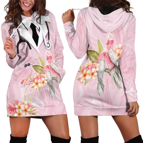 Aussie Nurse RN Pink Cockatoo Hoodie Dress